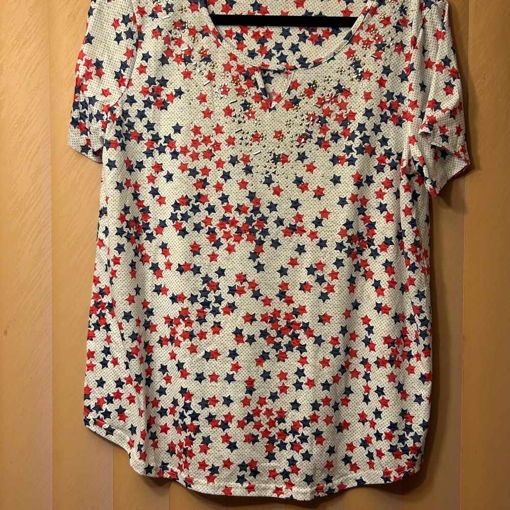 EUC Women's Erika Star Pattern Blouse - Red, Blue, White